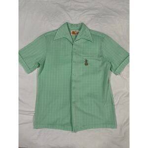 Vintage 70s Liberty House Green Pineapple Hawaiian Button Up Shirt Medium